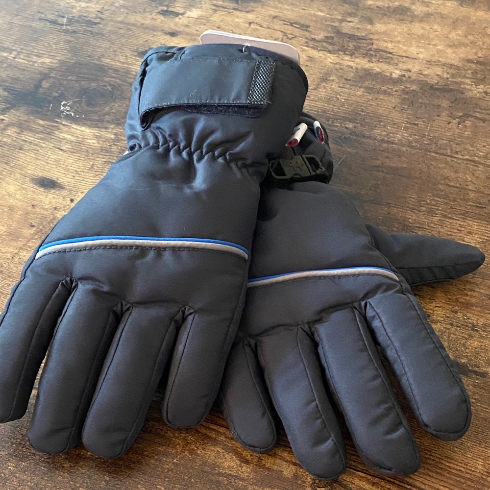 Kid’s 8-12 years L/XL Hot Paws Black Winter Gloves with Blue Accents